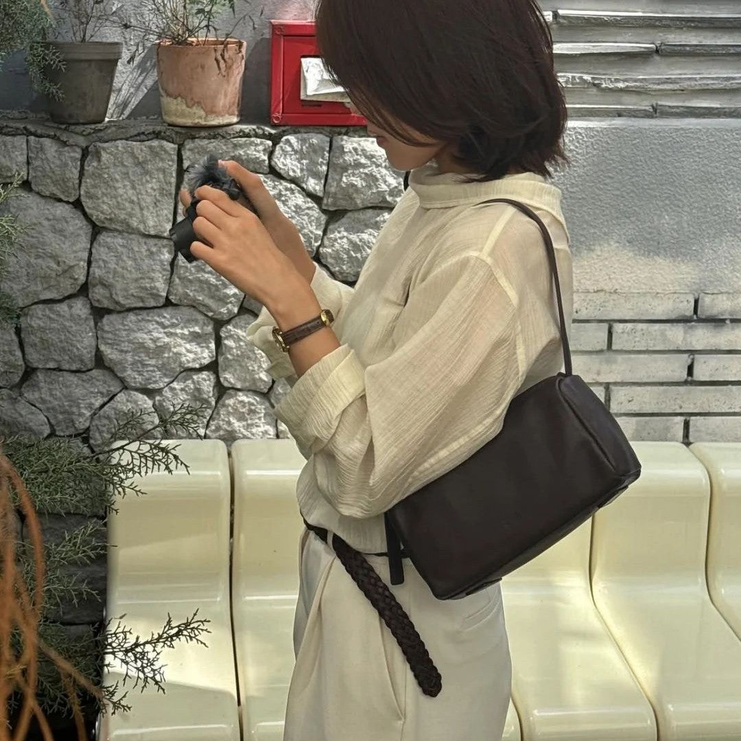 Korean Style Niche Retro Pillow Sheepskin Solid Color Underarm Bag