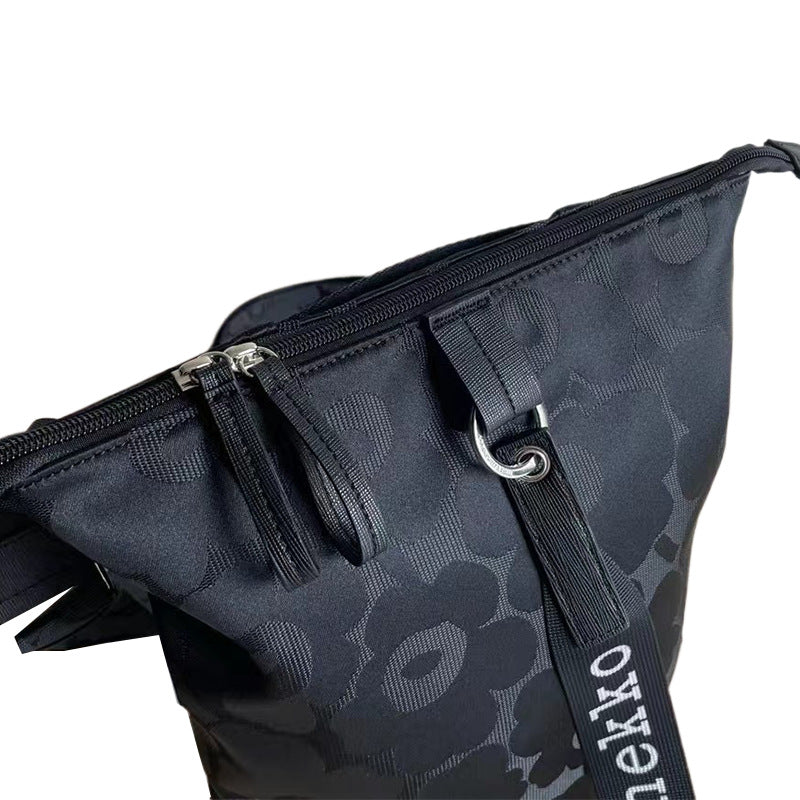 Niche Printed Black Nylon Commuter Fashion Bags