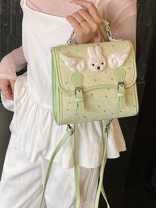 Women's Korean Cartoon Mickey Rabbit Design Cute Angel Little Wing Backpacks