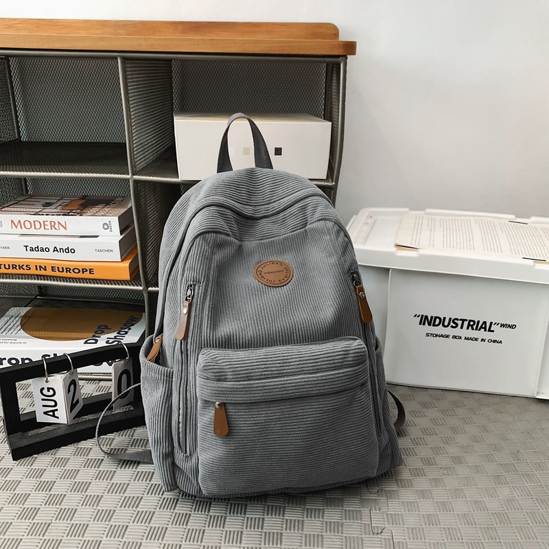 Men's College Fashion Corduroy Large Capacity Leisure Backpack