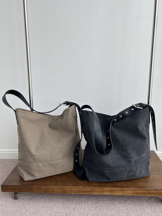 Women's Design Canvas Underarm Summer Distressed Large Capacity Commuter Bucket Bags