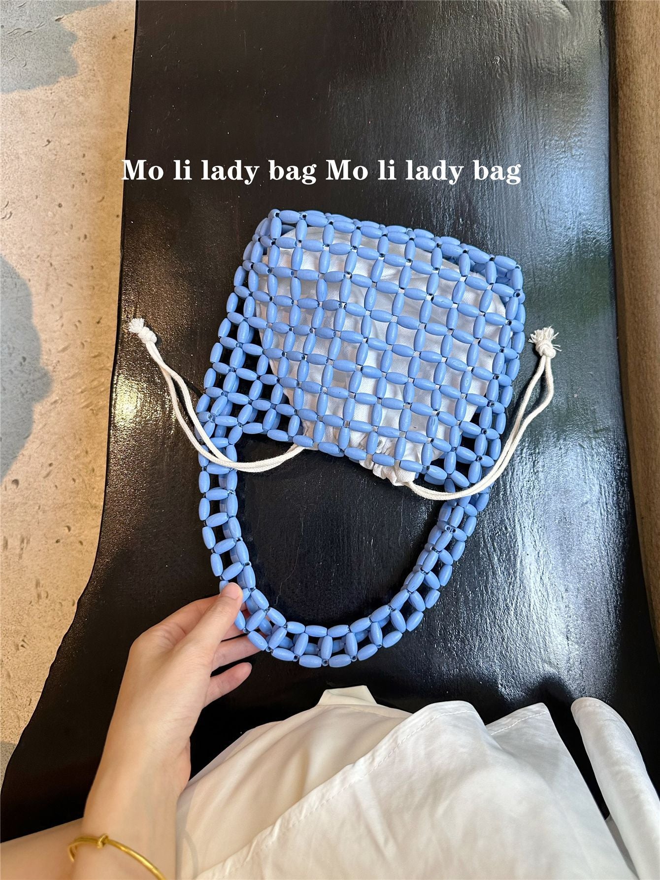 Trendy Design With Wooden Beads Decoration Hand-woven Underarm Bags