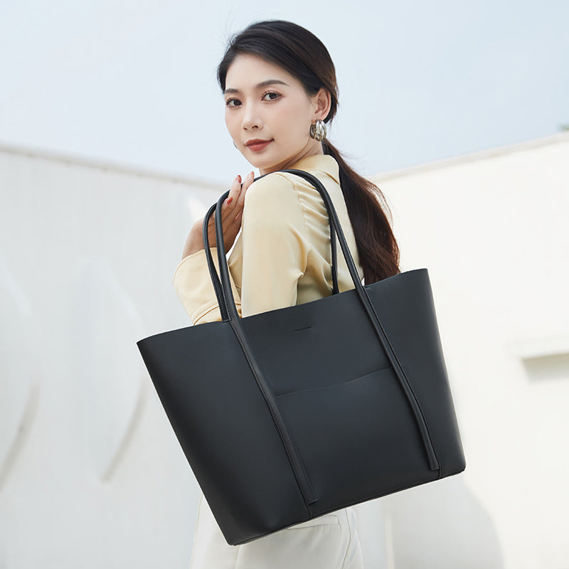 Women's Large Capacity High-grade Leather Commuting Portable Tote Bag