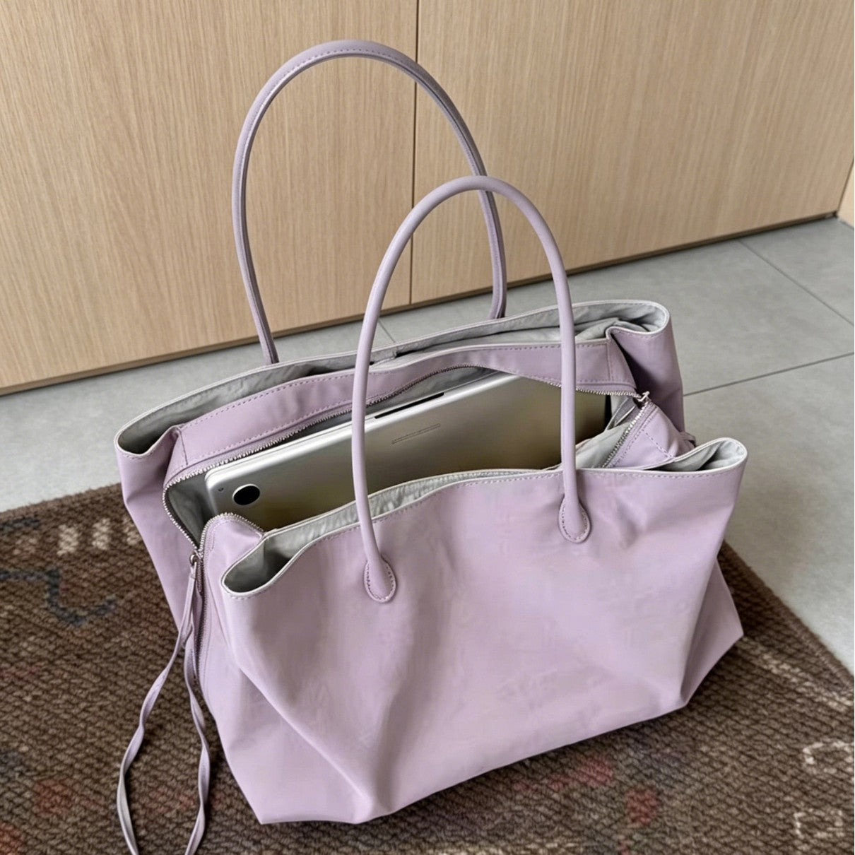 Style Gray Yellow Contrast Color Large Capacity Tote Bag