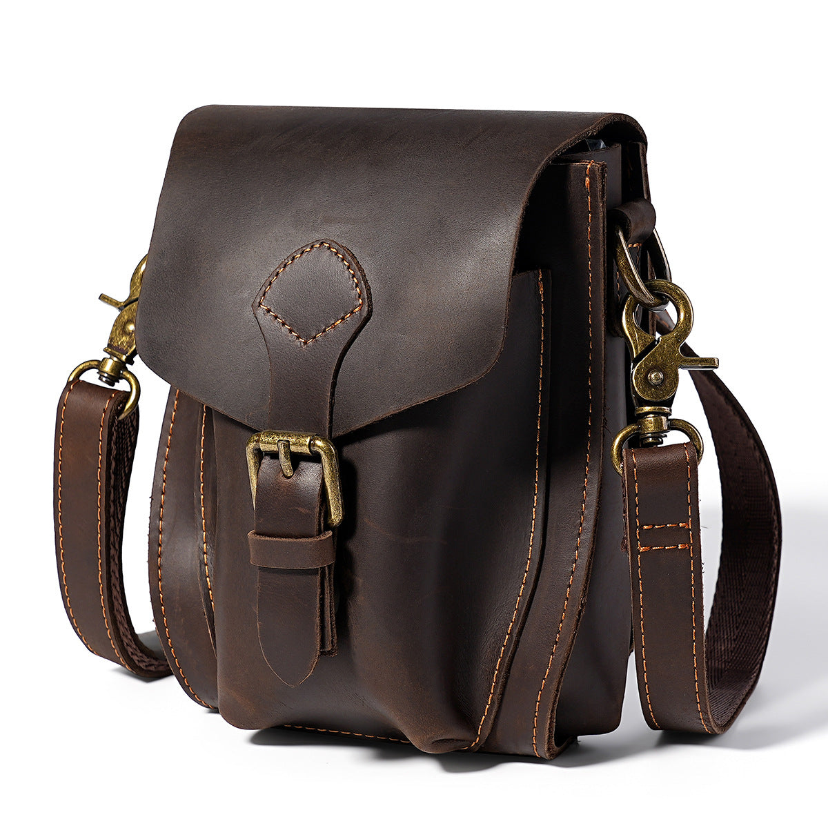 Men's Crazy Horse Leather Personalized Cowhide Hanging Mobile Small Square Bags