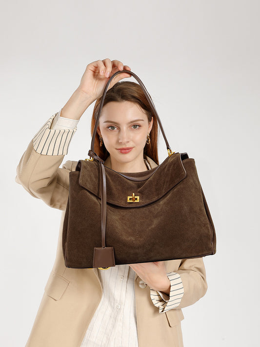 Women's Suede Cowhide High-grade Niche Portable Large Capacity Underarm Bag