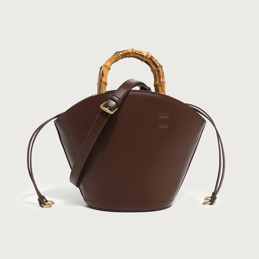Design Bamboo Soft Leather Vegetable Basket Women's Messenger Bag