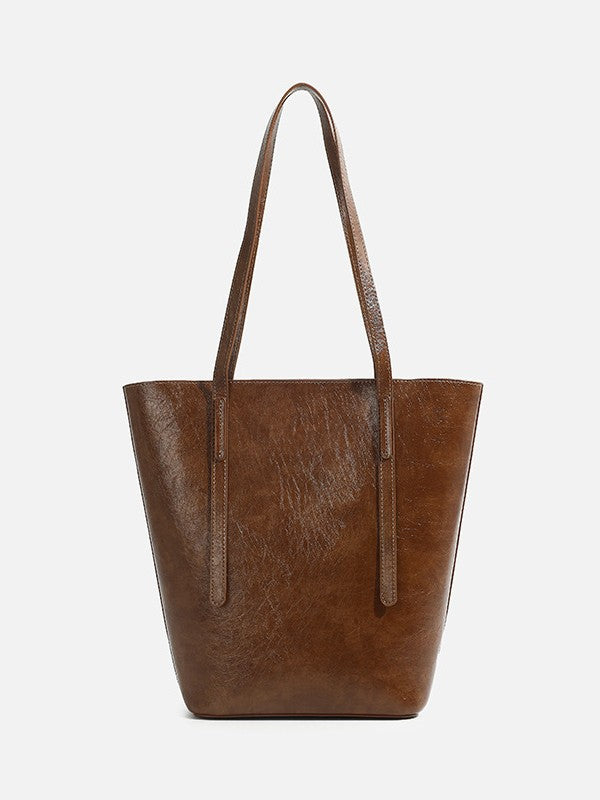 Women's Large Capacity Fashion Commuter Leather Retro Bucket Bag