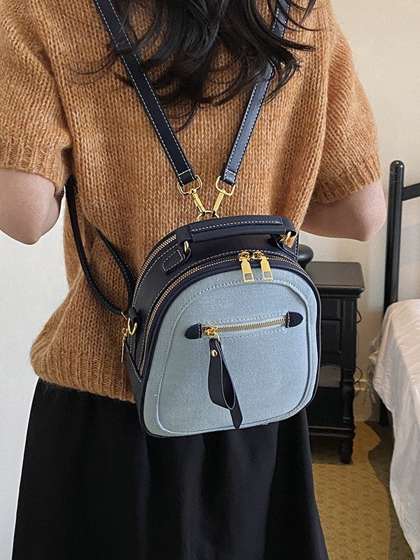Denim Contrast Color Retro Popular College Women's Backpack