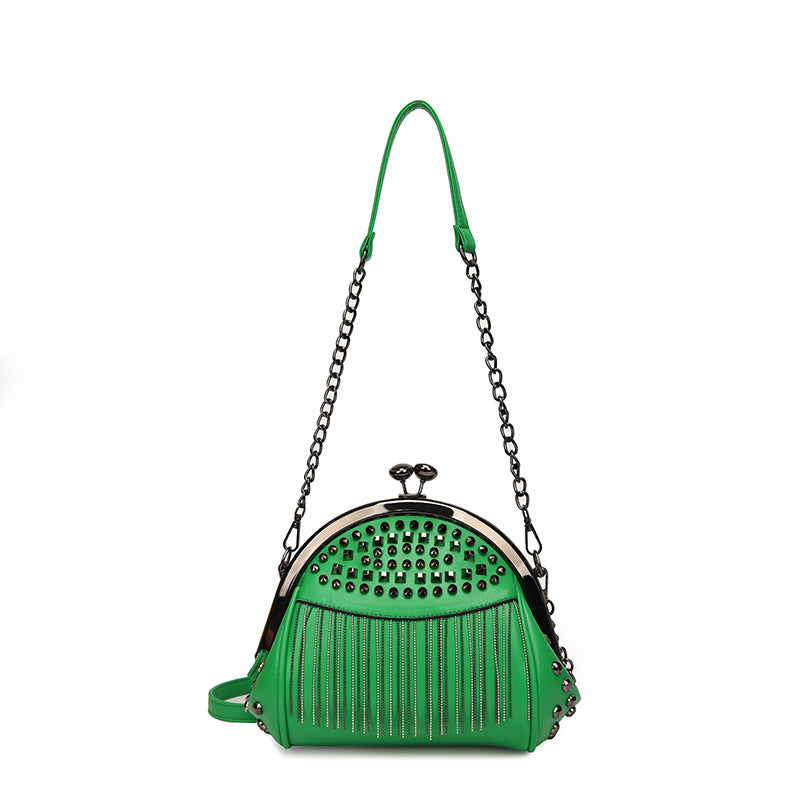 Women's Fashion Rivet Tassel Chain Versatile Portable Clip Bags