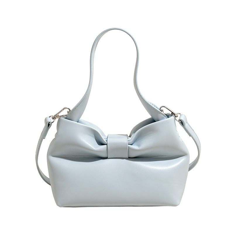 Women's Summer Pleated Bow Solid Color Portable Underarm Tote Bags