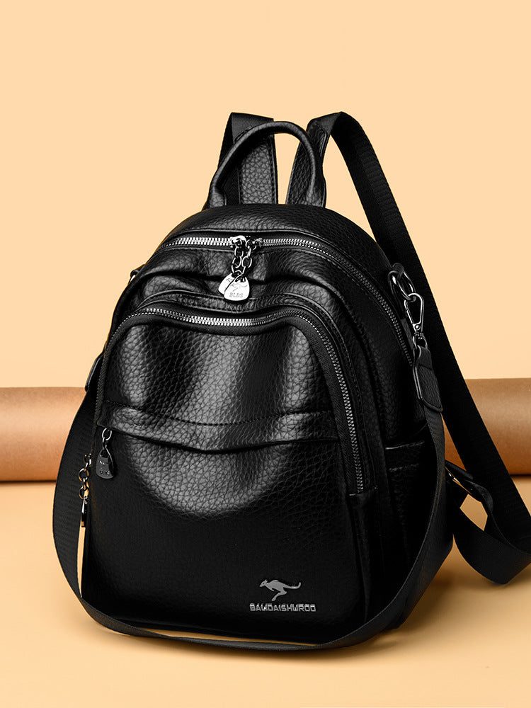 Women's Soft Leather Fashion Mom Portable Traveling Large Women's Backpack