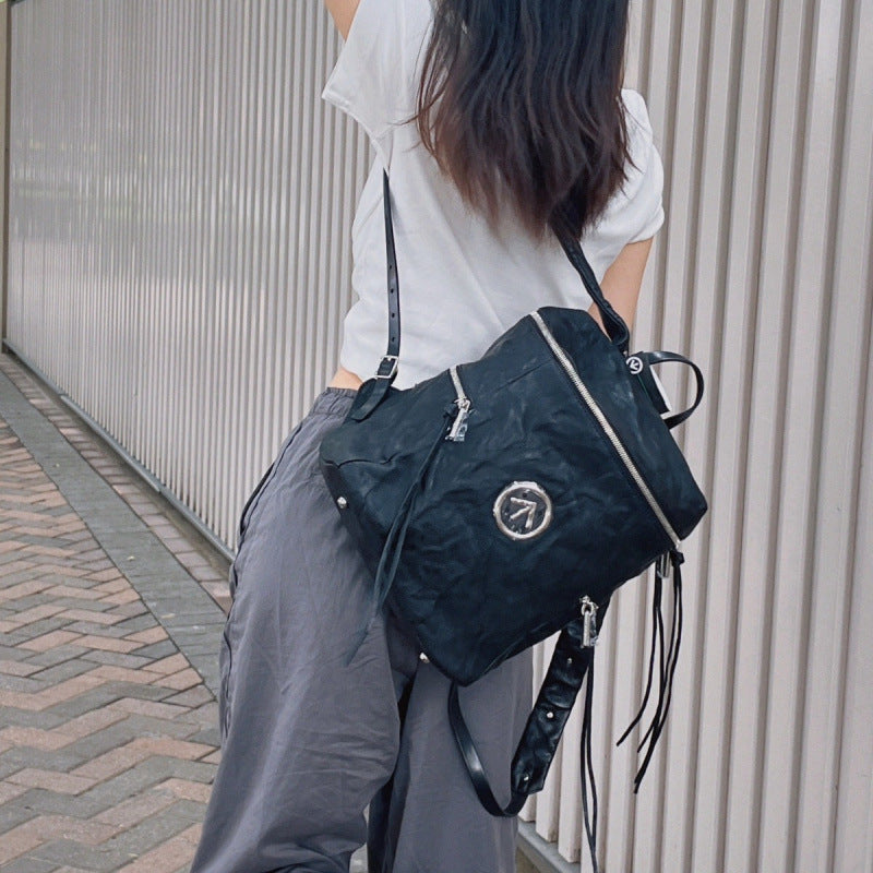 Sheepskin Water Ripple Arrow Mark Black Stone Large Leisure Backpack