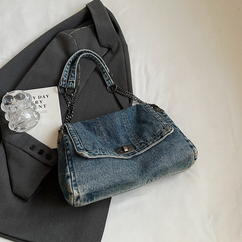 Women's Retro Denim High-grade Chain Large Capacity Bags
