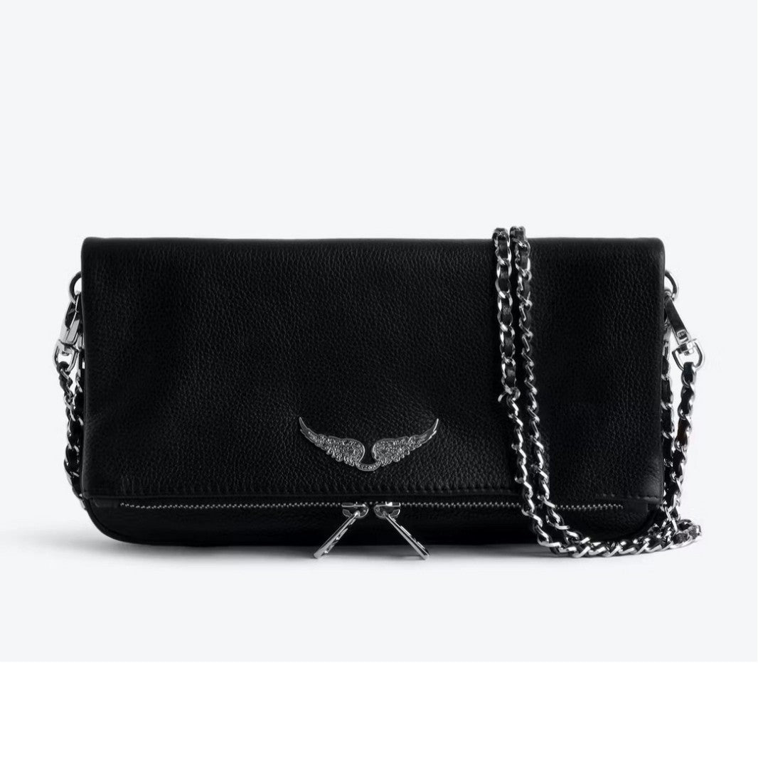 First Layer Cowhide Chain Black Clutch Bags