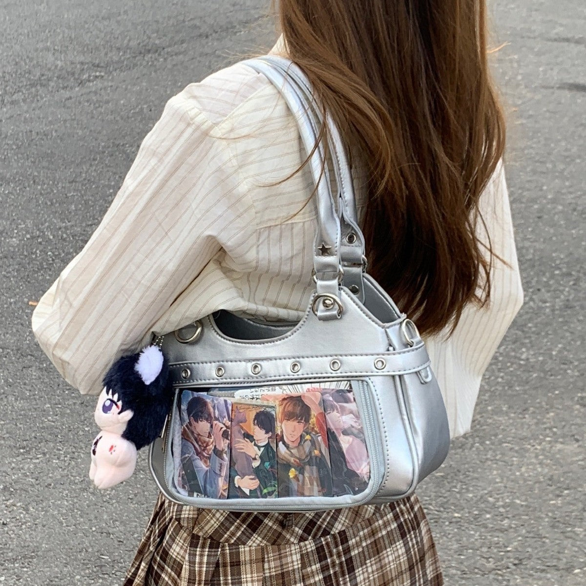 Leather Retro Fashion Millennium Hot Large Capacity Transparent Badge Backpacks