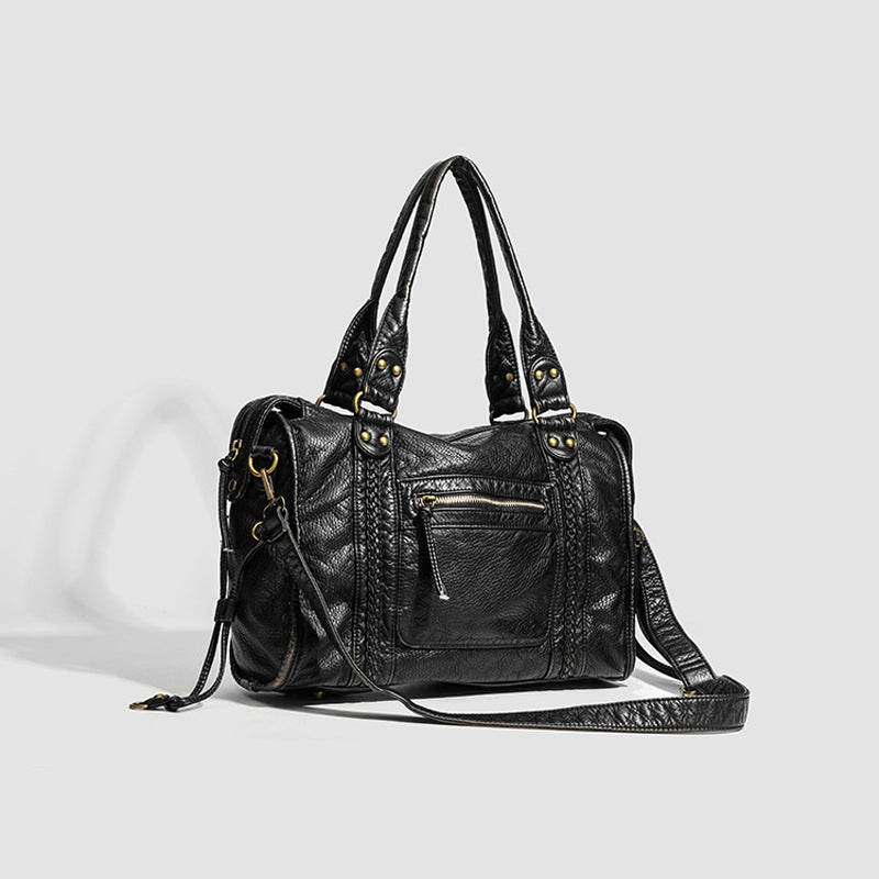 Women's Korean Washed Leather Soft Retro Motorcycle Women's Shoulder Bag