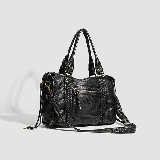 Women's Korean Washed Leather Soft Retro Motorcycle Women's Shoulder Bag