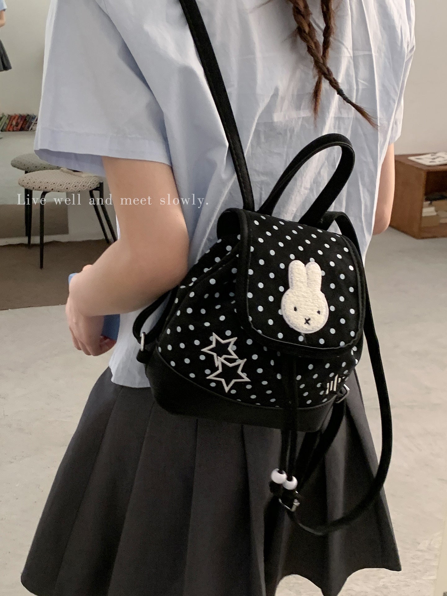 Women's Korean Style Polka Dot Cartoon Rabbit Travel Bags