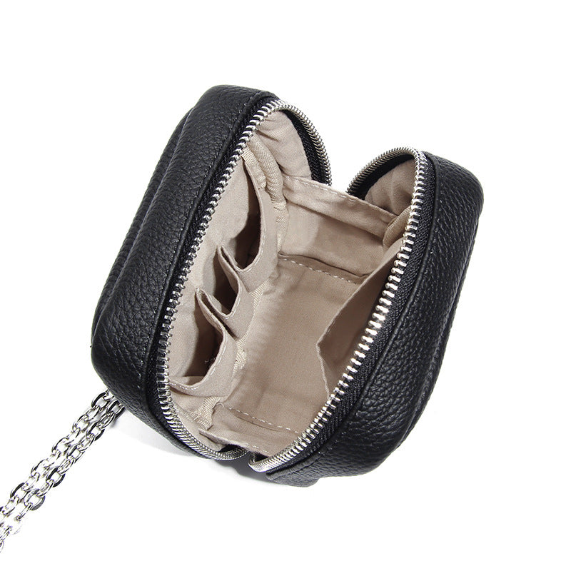Leather Mini Outing Portable Earphone Jewelry Partition Storage Chain Makeup Bag