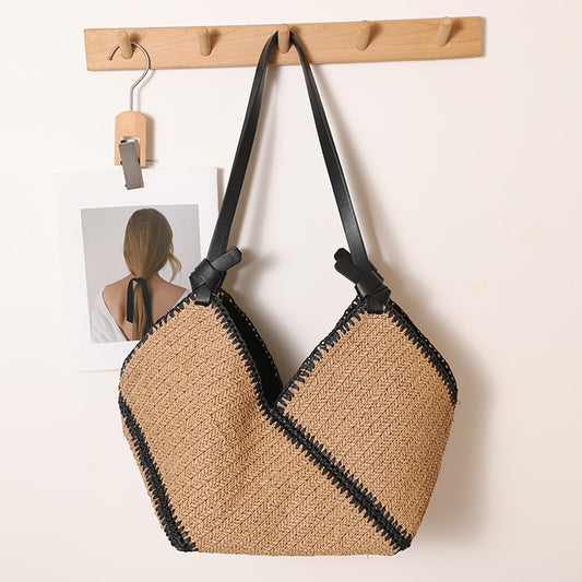 Fashion Black Edge Straw French Large Capacity Women's Shoulder Bag
