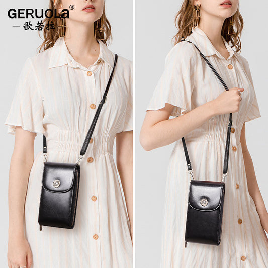 Women's Summer Genuine Leather Mini Vertical Mobile Phone Bag
