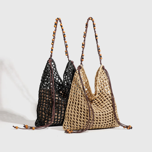 Women's Beach Raffia Woven Beaded Retro Underarm Large Women's Shoulder Bag