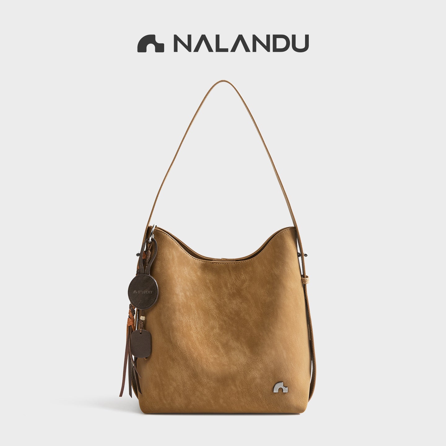 Women's Brown Large Capacity Vegetable Tanned Commuter Bucket Bag