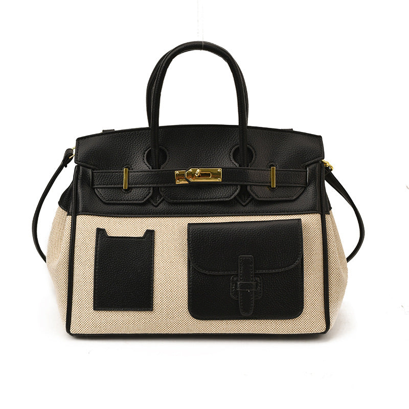 Platinum Canvas Stitching Leather Large Capacity Portable Women's Messenger Bag