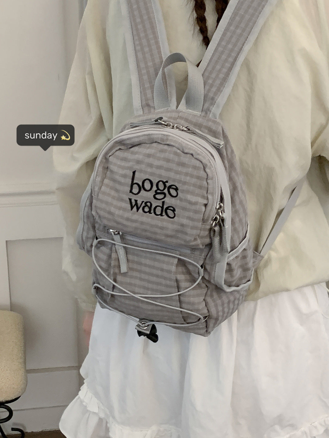 Korean Style Stylish Lightweight Leisure Simple Plaid Women's Backpack