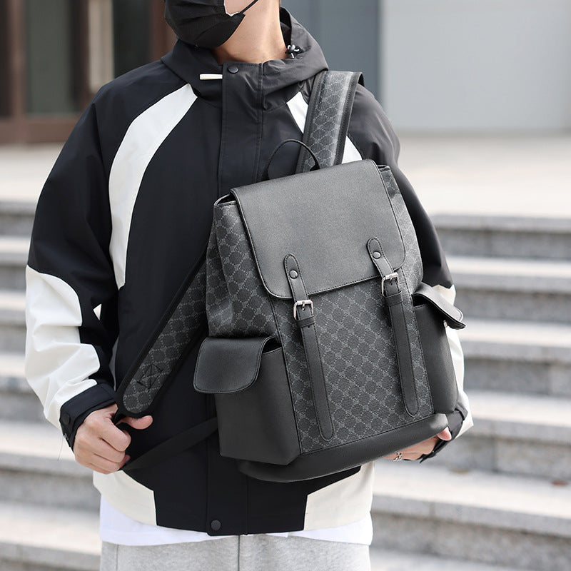 Women's & Men's Style Business Leather Large Capacity Trendy Plaid Backpacks