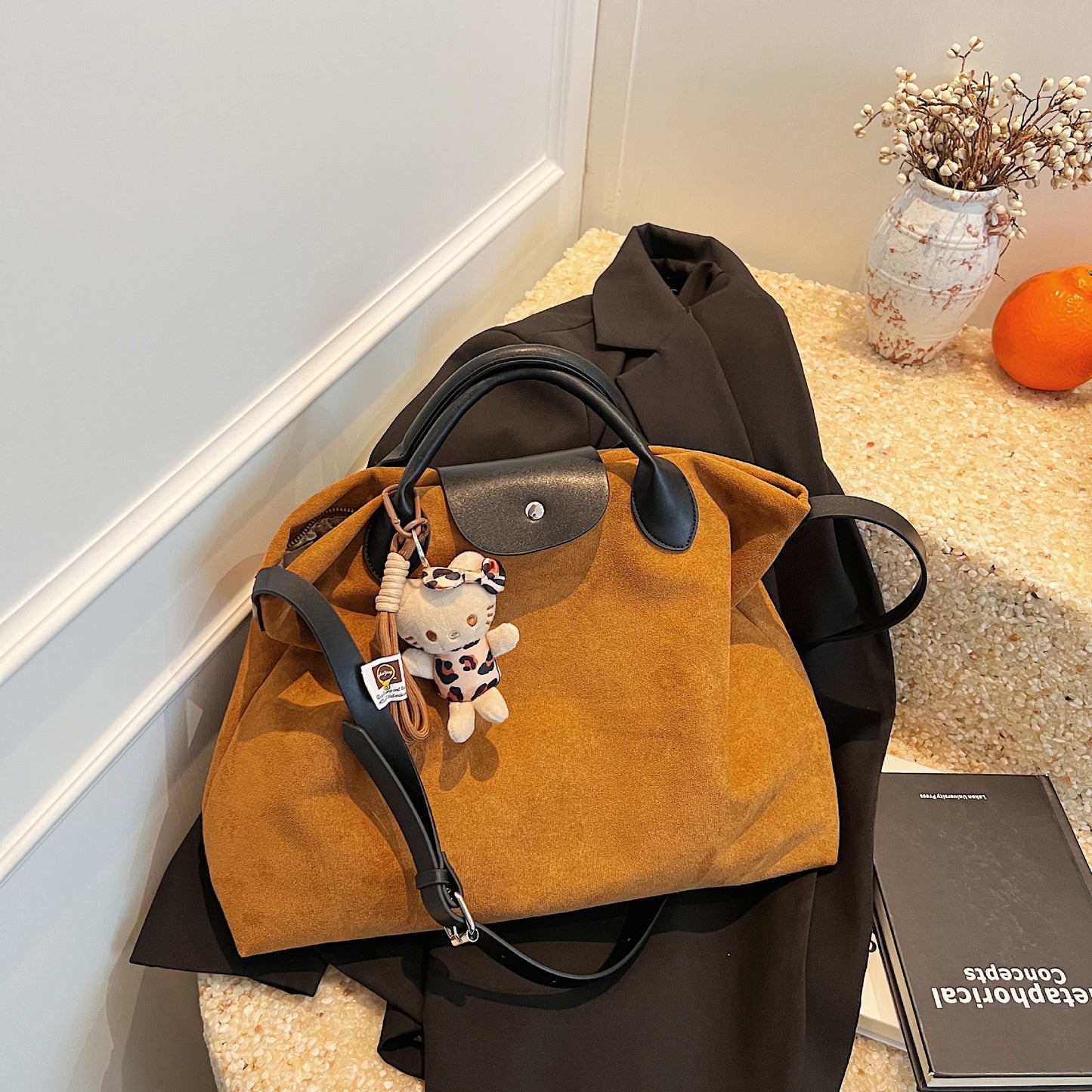 Women's Vintage Frosted Suede Large Capacity Commuter Tote Bag