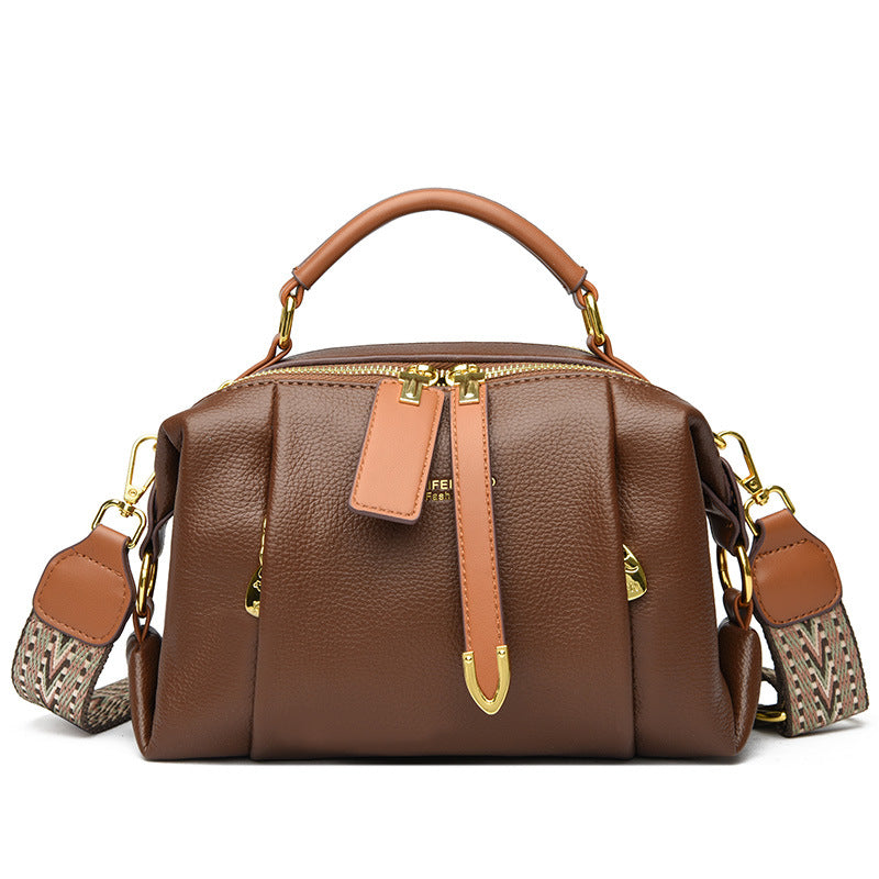 Women's Pure Leather Contrast Color Soft Fashion Women's Messenger Bag