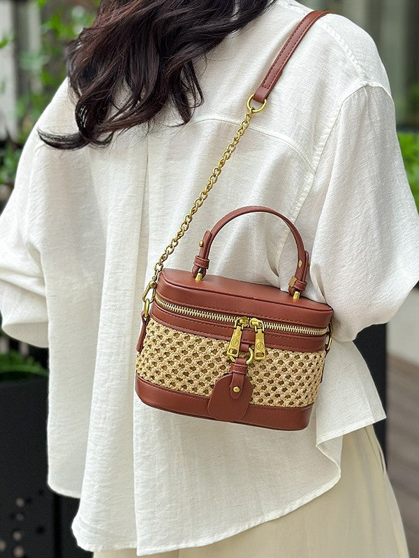 Women's Woven Portable Pouch Summer Fashion Retro Contrast Color Women's Messenger Bag