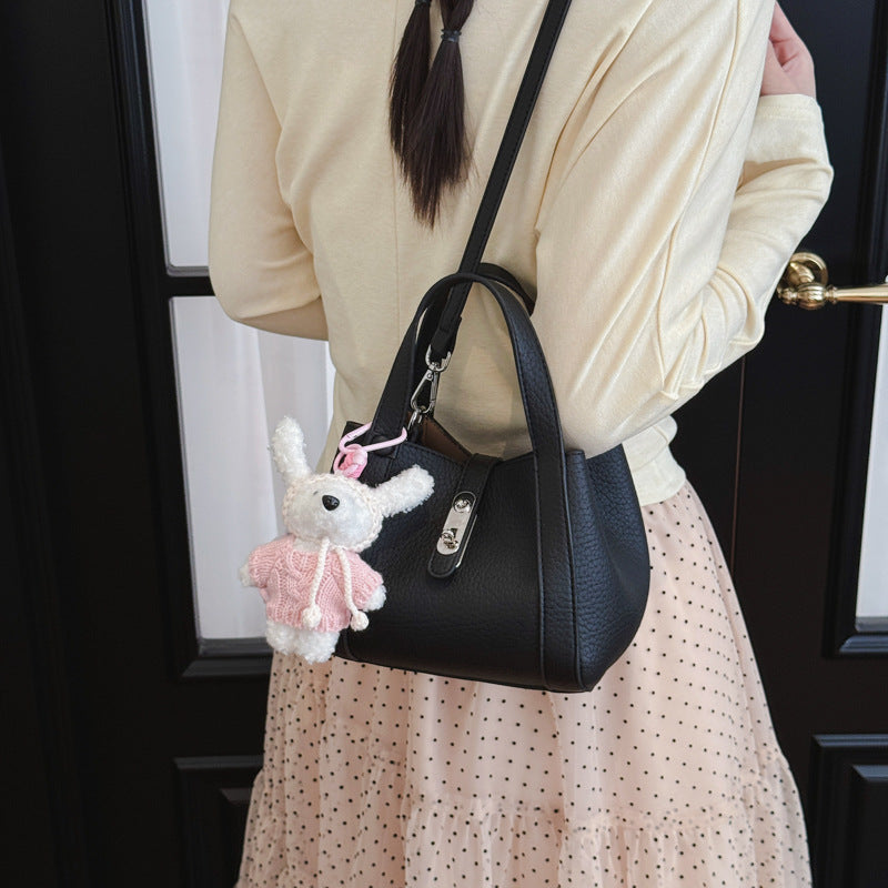 Women's Soft Leather Niche Lychee Pattern Vegetable Basket Bags