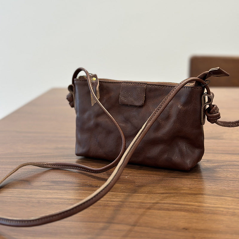 Women's Textured Genuine Leather Retro Design Commuter Bags