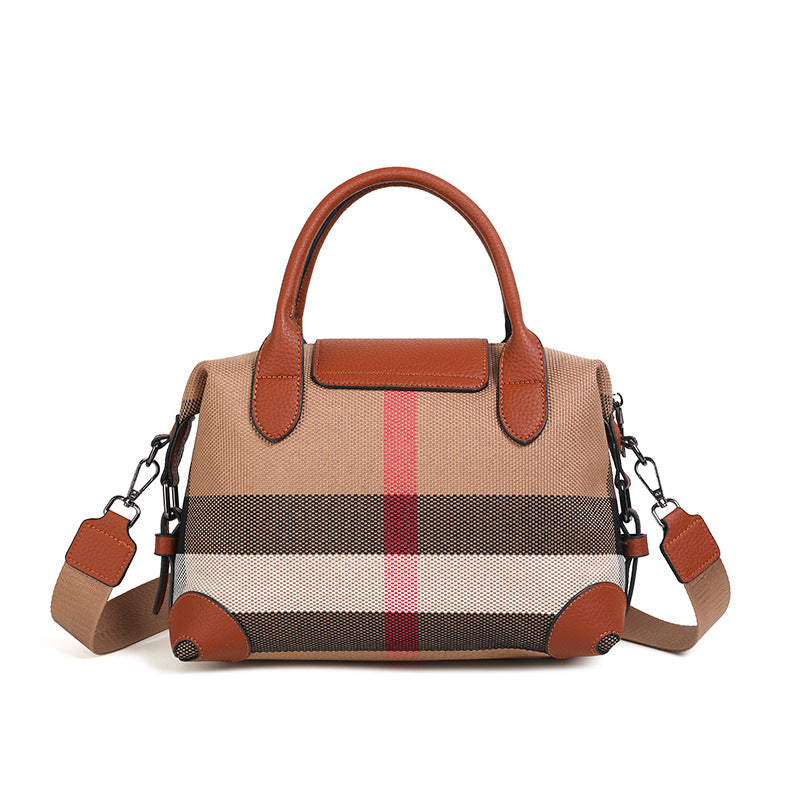 Plaid Canvas With Leather Fashion Flip Women's Handbag