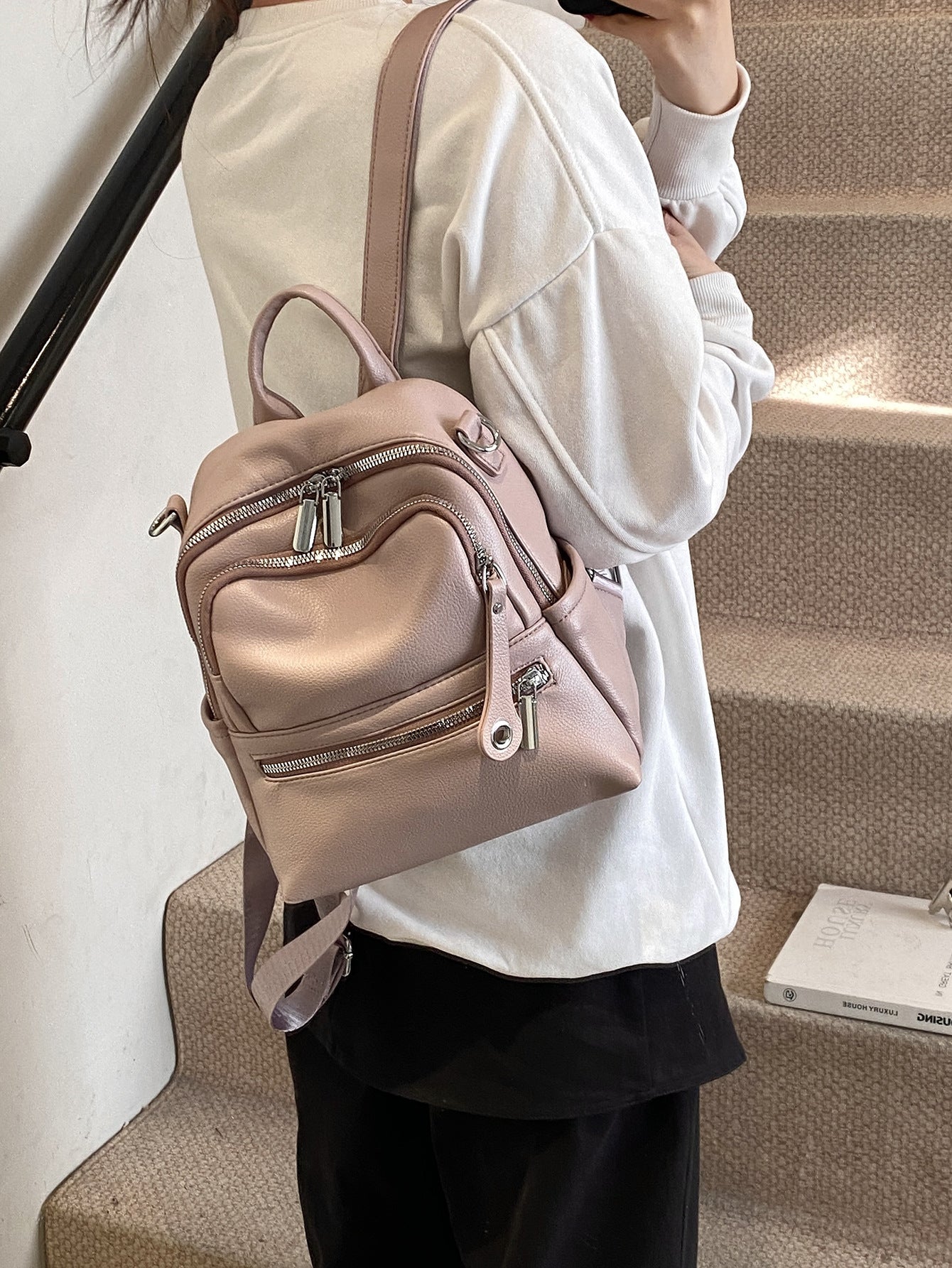 Women's Solid Color Soft Leather High-grade Fashion Trendy Lightweight Women's Backpack