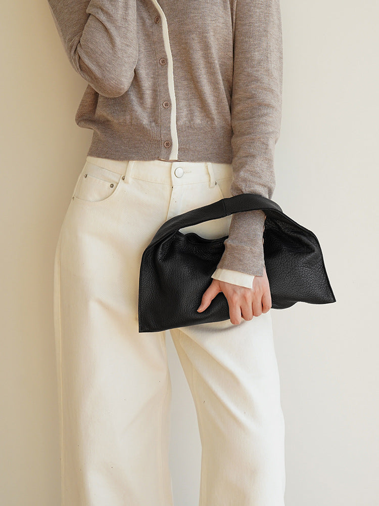 Women's Korean Simple Genuine Leather Leisure Commute Clouds Underarm Retro Large Women's Handbag
