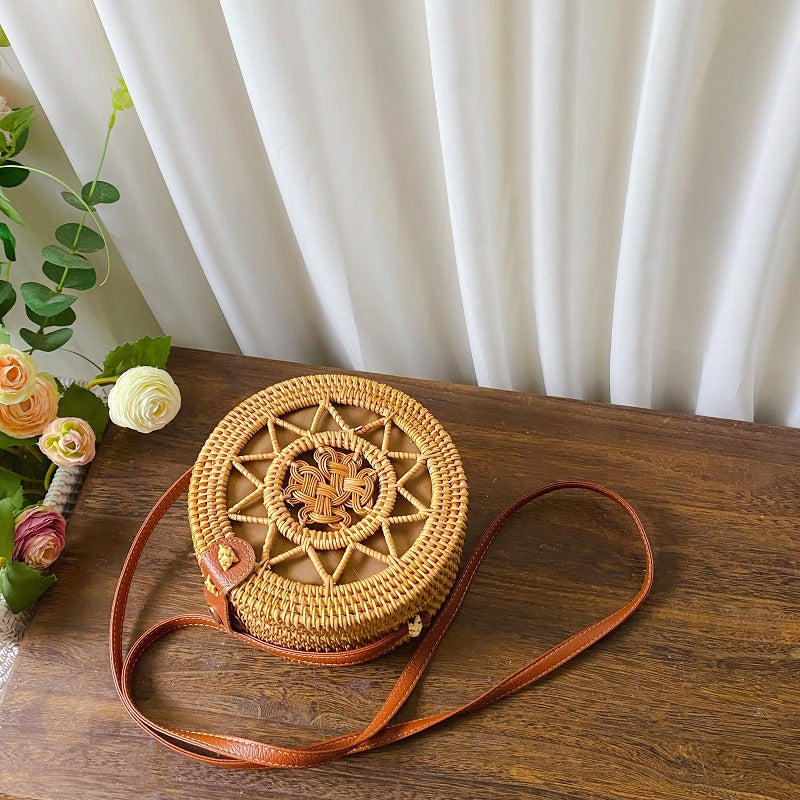 Women's Vietnam Rattan Woven Round Storage Straw Seaside Women's Shoulder Bag