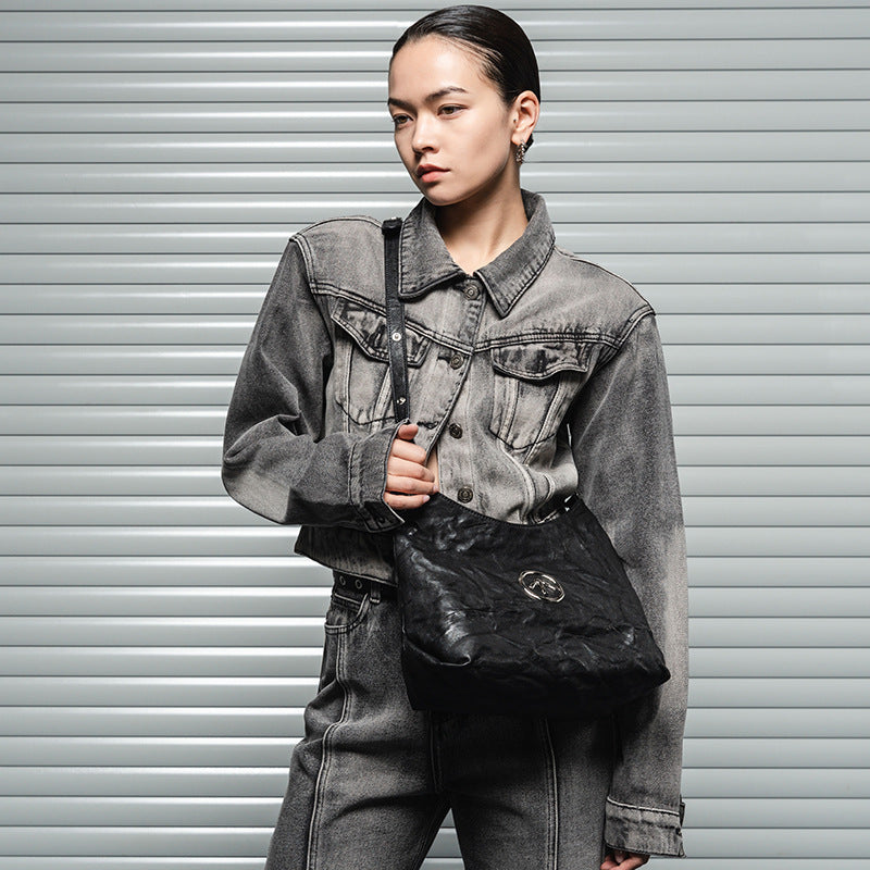 Sexism Portable Black Stone Pleated Fashion Women's Shoulder Bag