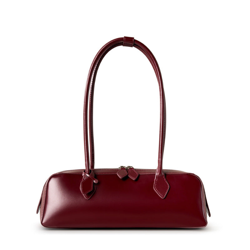 Women's Design Large Capacity Cowhide Underarm Long Red Women's Messenger Bag