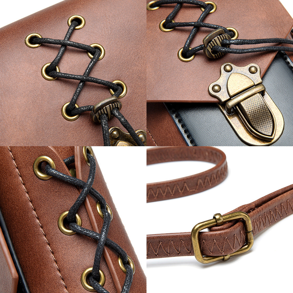Women's Medieval Contrast Color Leather Industrial Retro Small Square Bags