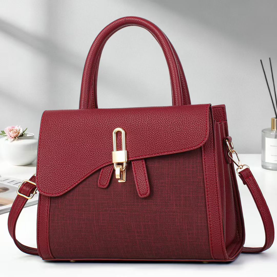 Women's High-grade Lychee Pattern Retro Patchwork Fabric Commuter Women's Handbag