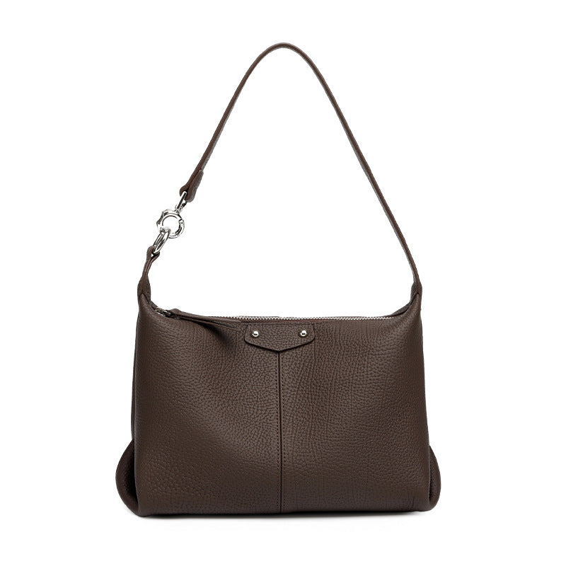 Women's Layer Cowhide Dark Brown Lychee Pattern Commuter One Women's Messenger Bag