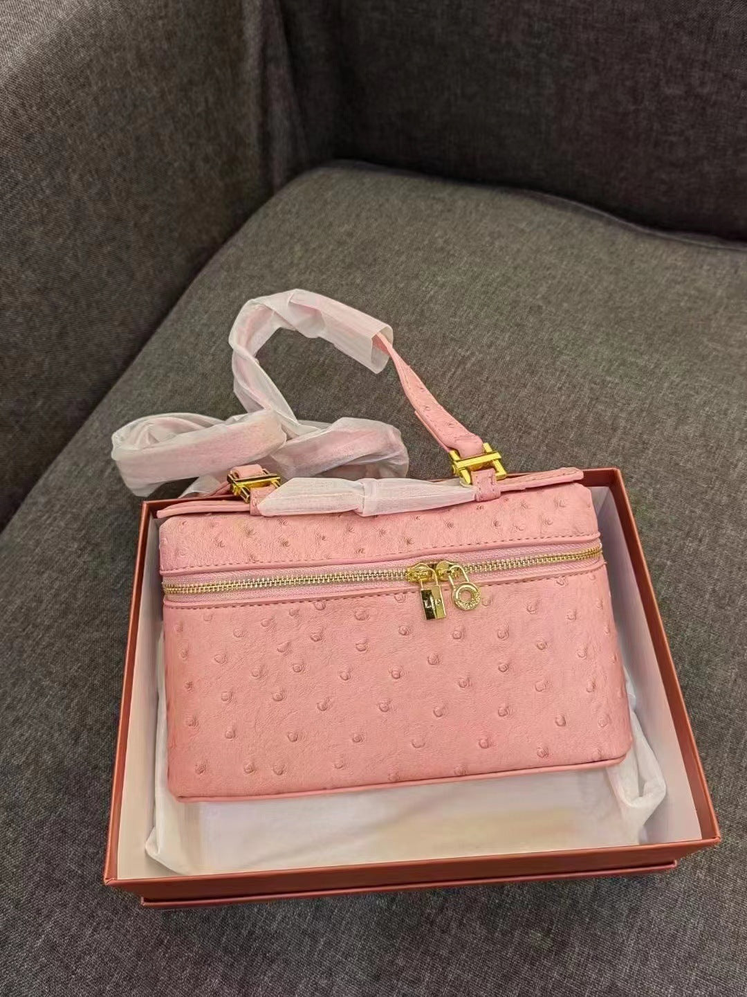 Ostrich Grain Lunch Box Vintage Upscale Women's Messenger Bag