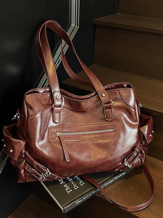 Women's Korean Style Stylish Riveting Machine Car Large Tote Bag