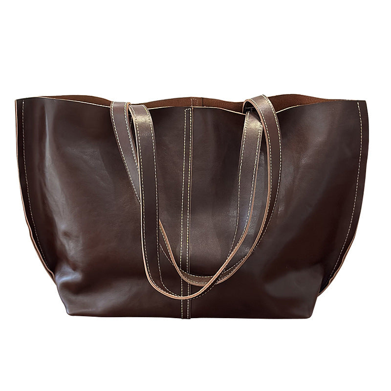 Women's Portable Big First Layer Cowhide Simple Large Capacity Totes Women's Shoulder Bag