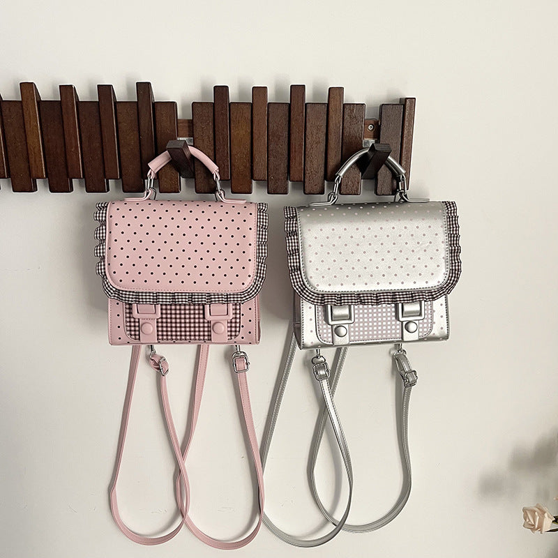 Women's Vintage Ruffled Cute Fresh Polka Dot Backpacks