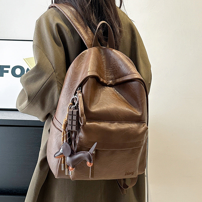 Female Brown Simple Large Capacity Business Computer Leather Women's Backpack